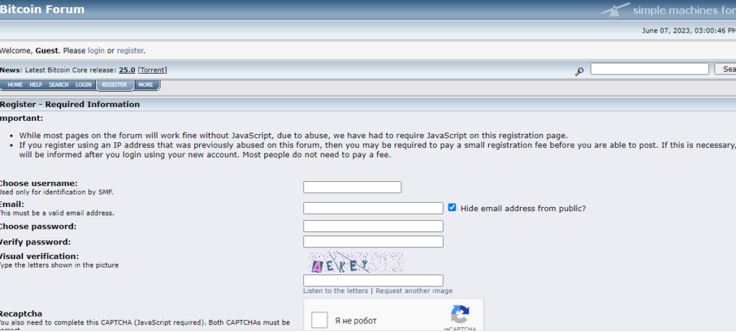 Bitcointalk registration form