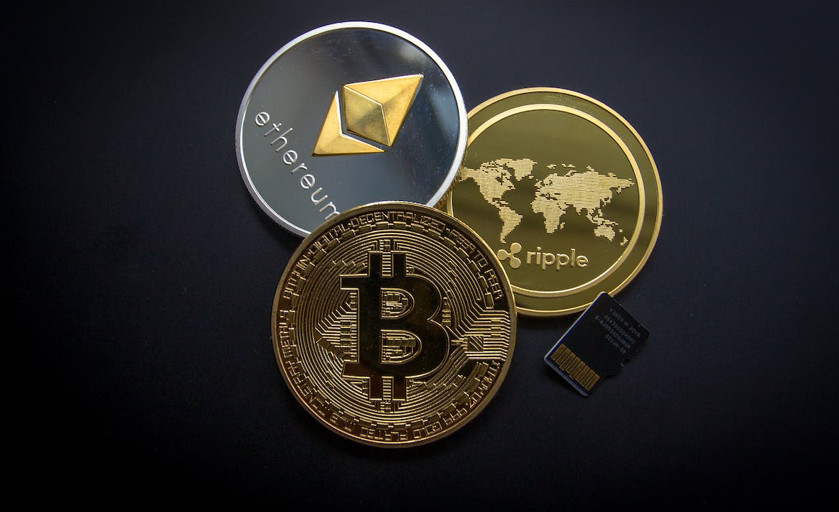 bitcoin coins, depicted on a black background