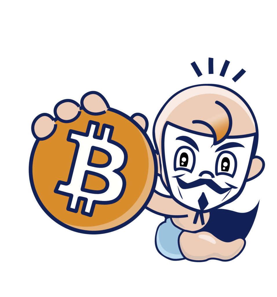 Baby Bitcoin logo, a masked child holding a Bitcoin sign