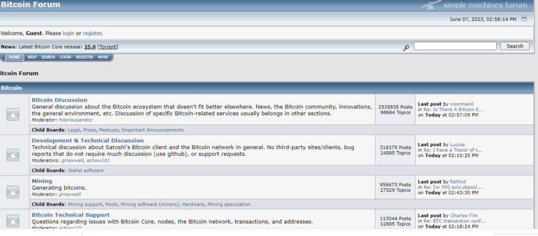 Bitcointalk main forum page